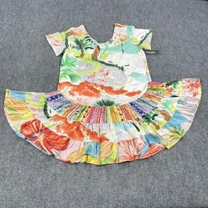 Jams World‎ Dress Womens XL Flamingo Beach Tropical Ruffle Hem Swing Summer